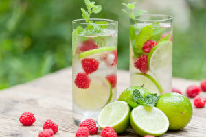 Fresh Cold Drink Water Ice Cubes Peppermint Lime Raspberry