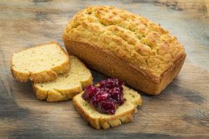 Gluten free bread made with almond and coconut flour and flaxseed meal with cranberry sauce