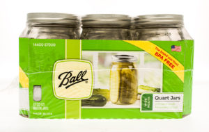 Winneconne WI - 20 April 2015: Case of Ball canning jars in quart size.