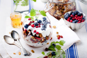 Granola with berries, yogurt