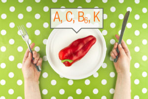 Woman Eating Raw Red Pepper, Top View
